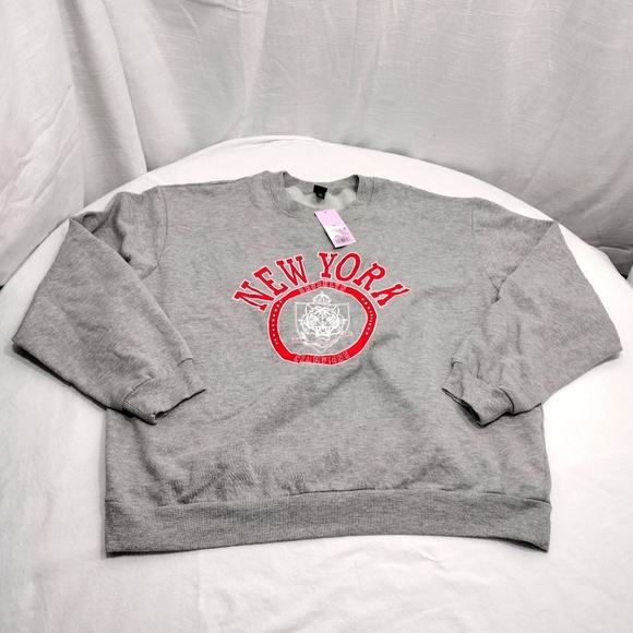 wild fable Tops - Wild Fable Gray & Red New York Brooklyn Champions Oversized CroppedSweatshirt